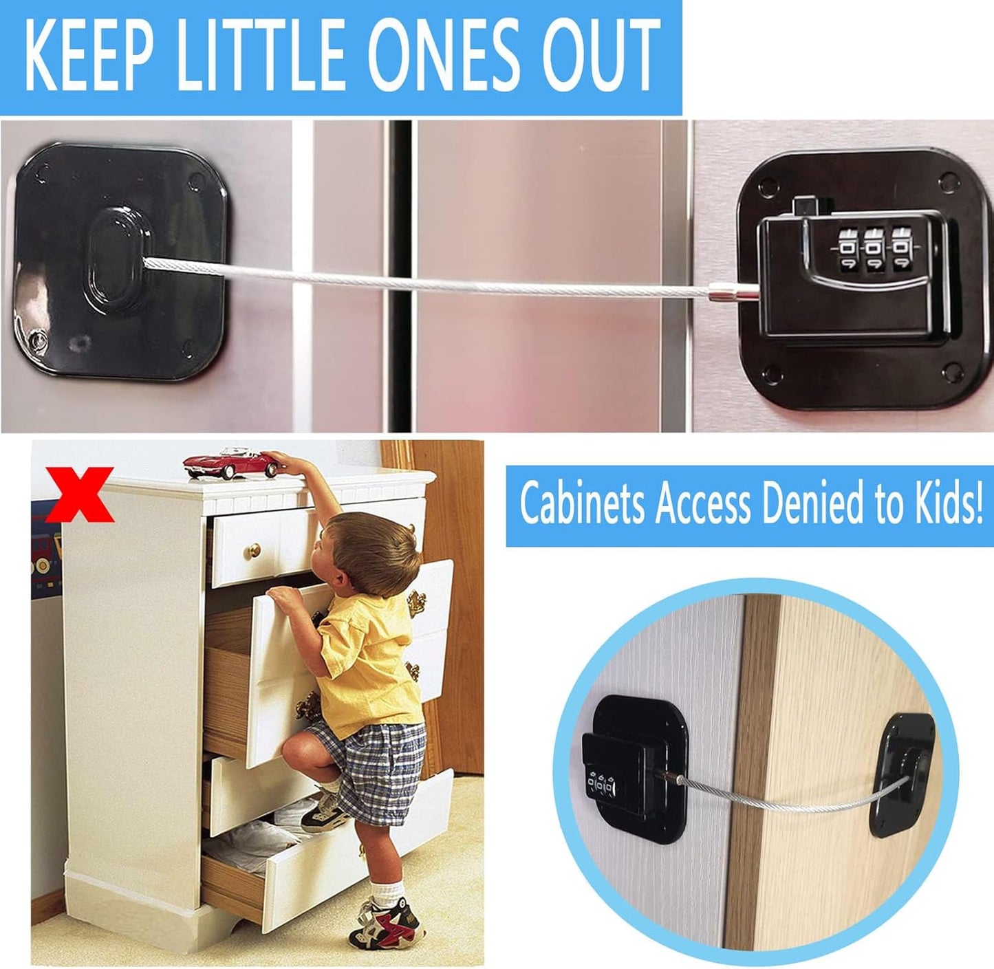 YEYA Upgraded Refrigerator Door Lock with Combination for Adults, Lock for Fridge, Freezer, File Cabinets, Desk Drawers, Locker, Child Safety Latch, Easy Install No Drlling 2 Pack