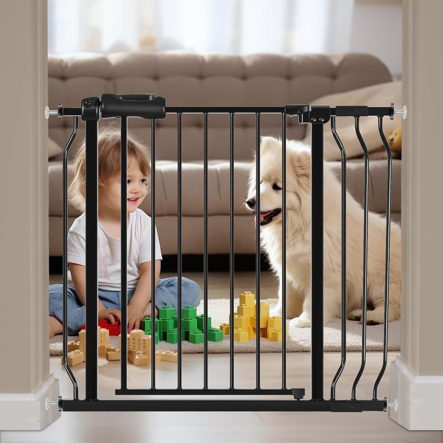 Wide Baby Gate for Stairs Doorways 30" Tall 34 to 38.5 Inch Wide Pressure Mounted Baby Gate Walk Through Child Gates for Kids or Pets Indoor Safety Gates
