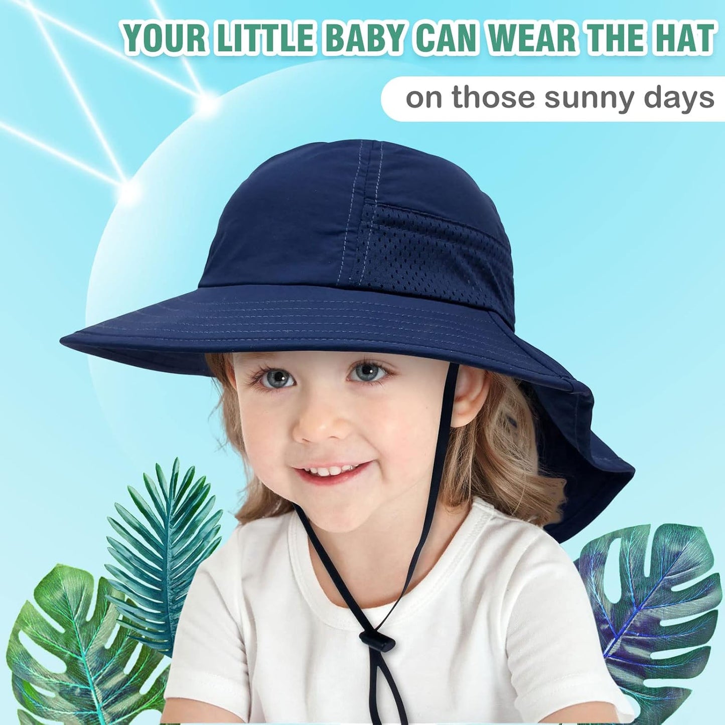 XIAOHAWANG Girls Sun Hat Baby Beach Hats Boys UPF 50+ Kids Summer Protection Cap Toddler Breathable Caps Wide Brim Neck Flap