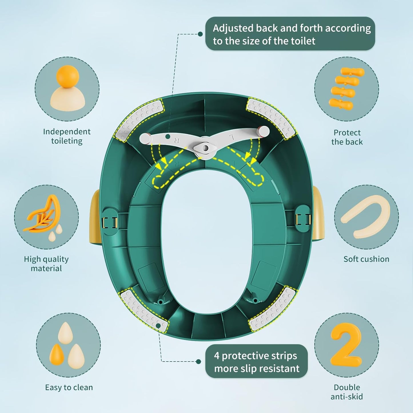 Potty Training Toilet Seat with Kids Step Stool Anti-Slip Toddler Potty Seat with Soft Cushion, Baby Potty Training Set Toddlers Toilet Seat for Boys and Girls (Green)