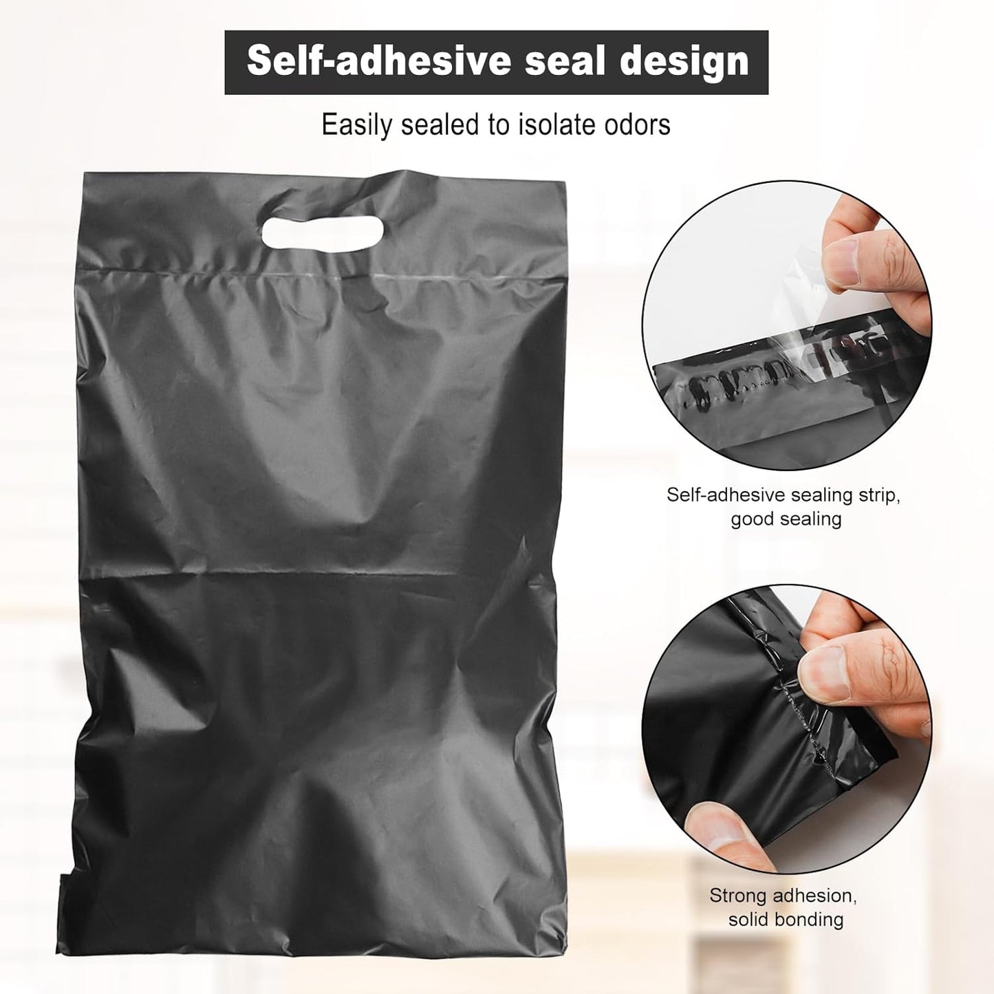 100 Pack Plastic Bags for Adult Diaper Disposal Handle Adult Diaper Disposal Self-Adhesive Strips to Seal in Odours Suitable for Elderly Nappy Care at Home and for Travel (White） (Black)