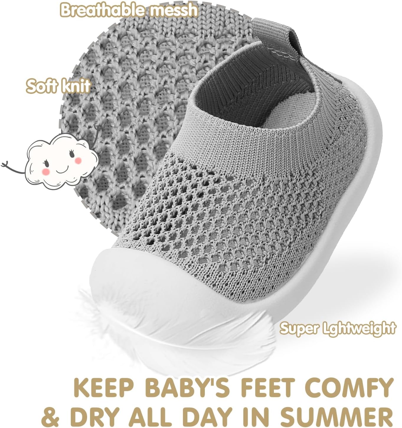 Baby Walking Shoes Toddler Girl Boy Soft Sole Breathable Mesh Slip on Summer Wide Shoes Infant Flexible Lightweight Non-Slip Safer Causal Tennis Shoes Toddler First Walkers Shoes Rubber Soles Outdoor