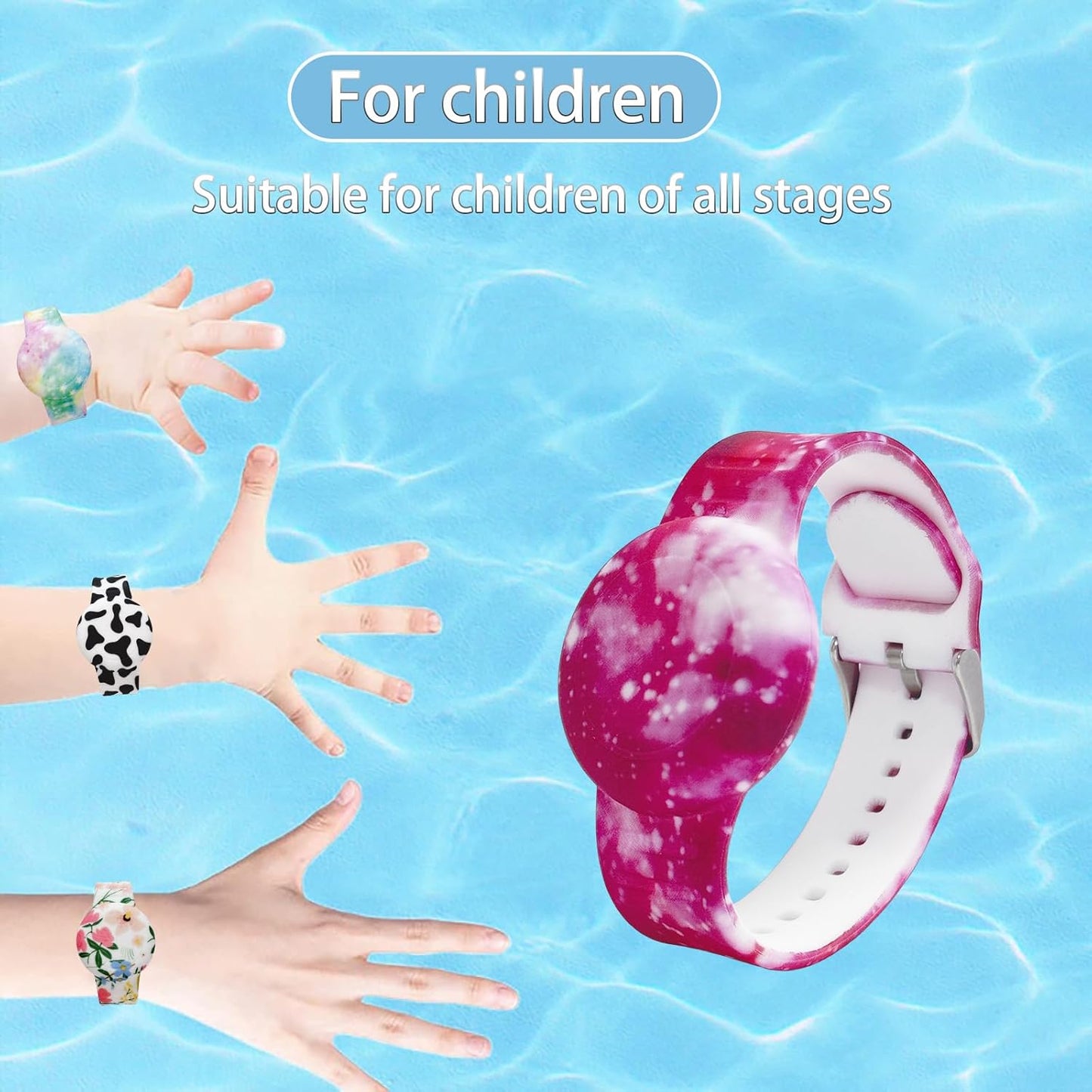 Waterproof AirTag Bracelet for Kids, Soft Silicone Air Tag Hidden Holder Case Compatible with Apple Airtag, Adjustable Anti-Lost Printed Strap GPS Traker for Toddler Child(Starry Sky Purple)