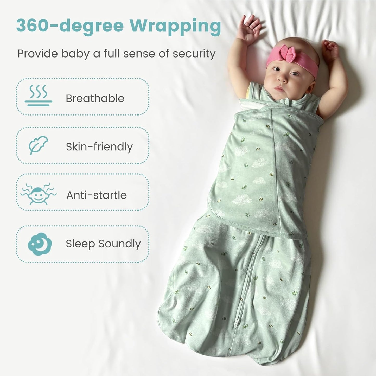Baby Swaddle Sleep Sack 1.0 Tog 3-in-1 Baby Wearable Blanket 100% Cotton Swaddle Blanket Wrap for Newborns 6-12 Months