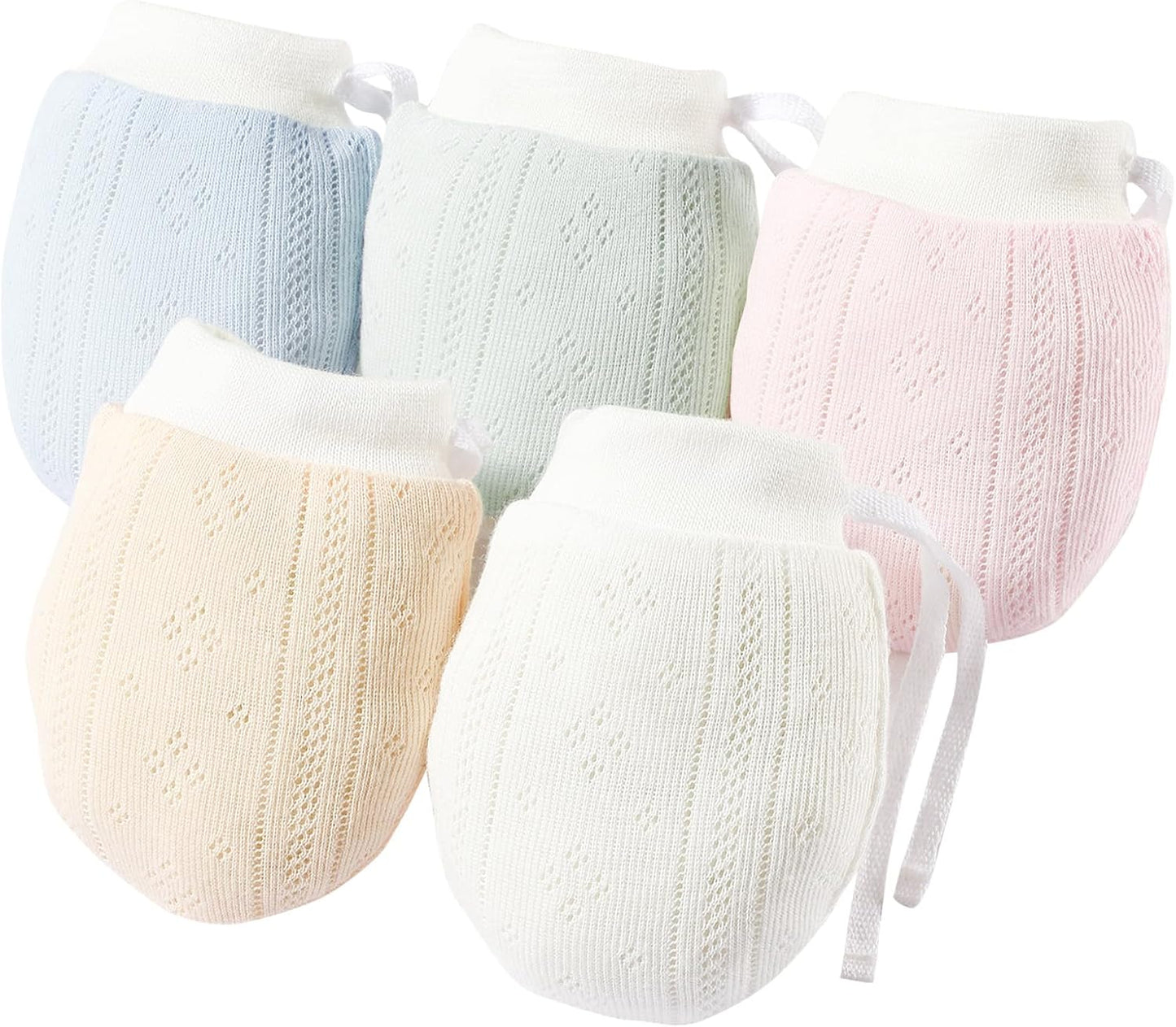 Newborn Mittens No Scratch 100% Cotton Mitts baby mittens 0-12months Drawstring 5Pack