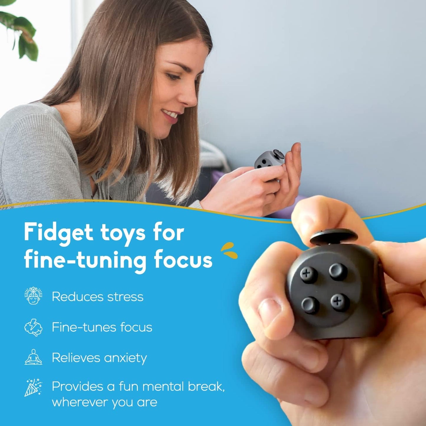 PILPOC theFube Fidget Cube - Deluxe Authentic Fidget Toys for Adults & Kids - Premium Protective Case, Stress Cube, Anxiety Toys, ADHD, OCD, Autism (Midnight Sapphire)