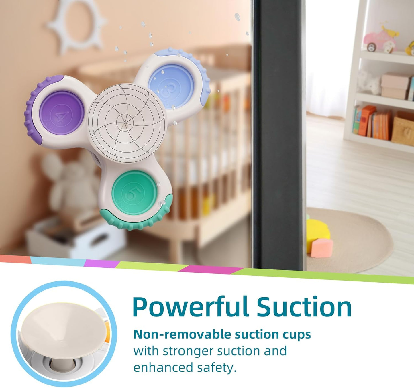 LiKee Strong Suction Cup Fidget Rotating Sensory Bath Toys for Baby 12 18 Months Airplane Car Travel Table & Window Toys for 1 2 Years Old Toddler Boys and Girls (Space-1)