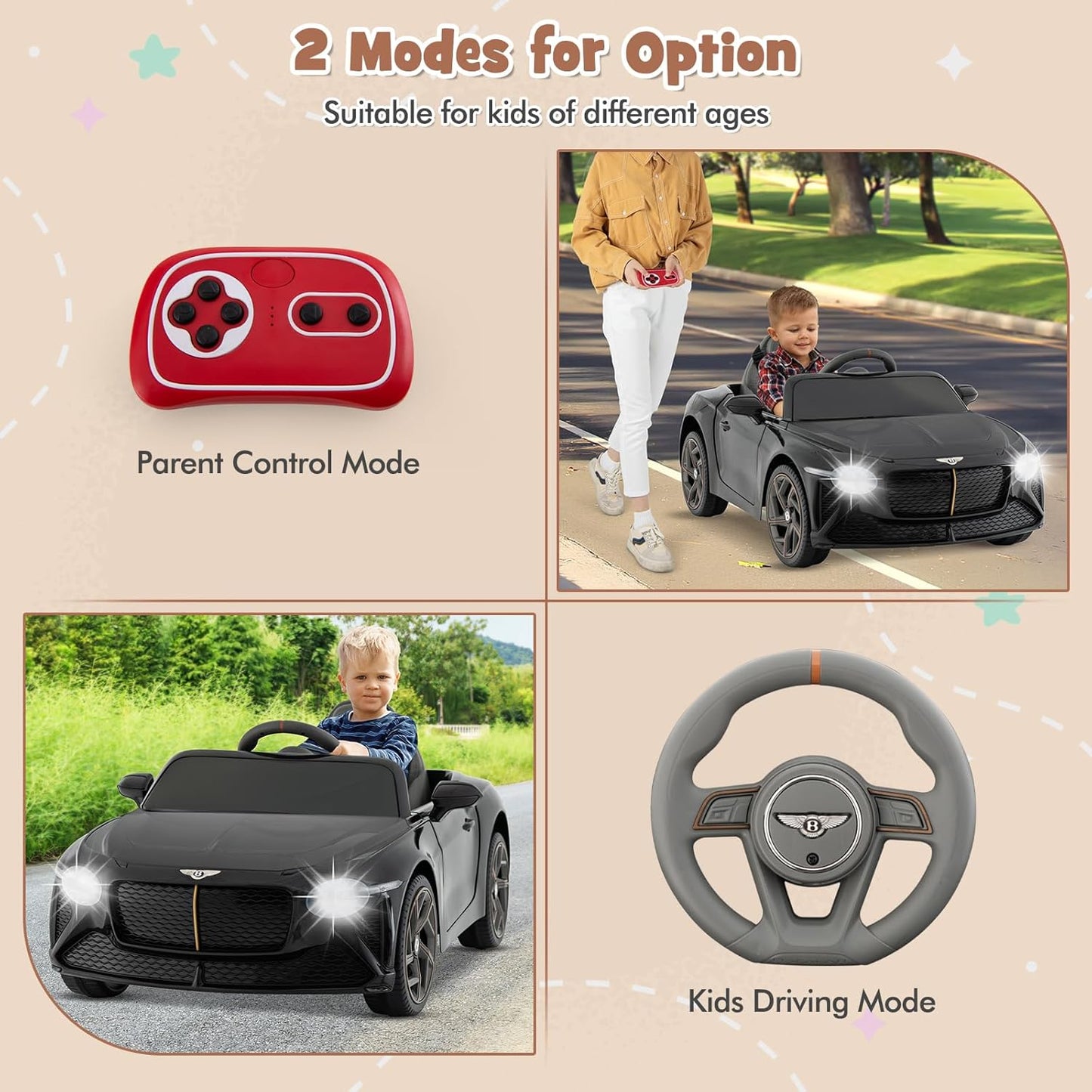 Costzon Ride on Car, 12V Licensed Bentley Bacalar Battery Powered Kids' Electric Vehicles w/Remote Control, Scissor Doors, Wireless Connection, Lights/Sound Effects, Kids Car Toys for Toddlers(Black)