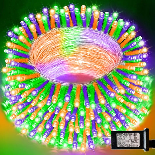 66ft Halloween Decorative Mini Lights, 200 LED Transparent Wire Fairy Starry String Lights Plug in, 16 Lighting Modes for Halloween Outdoor Party Decoration (Orange/Purple/Green)