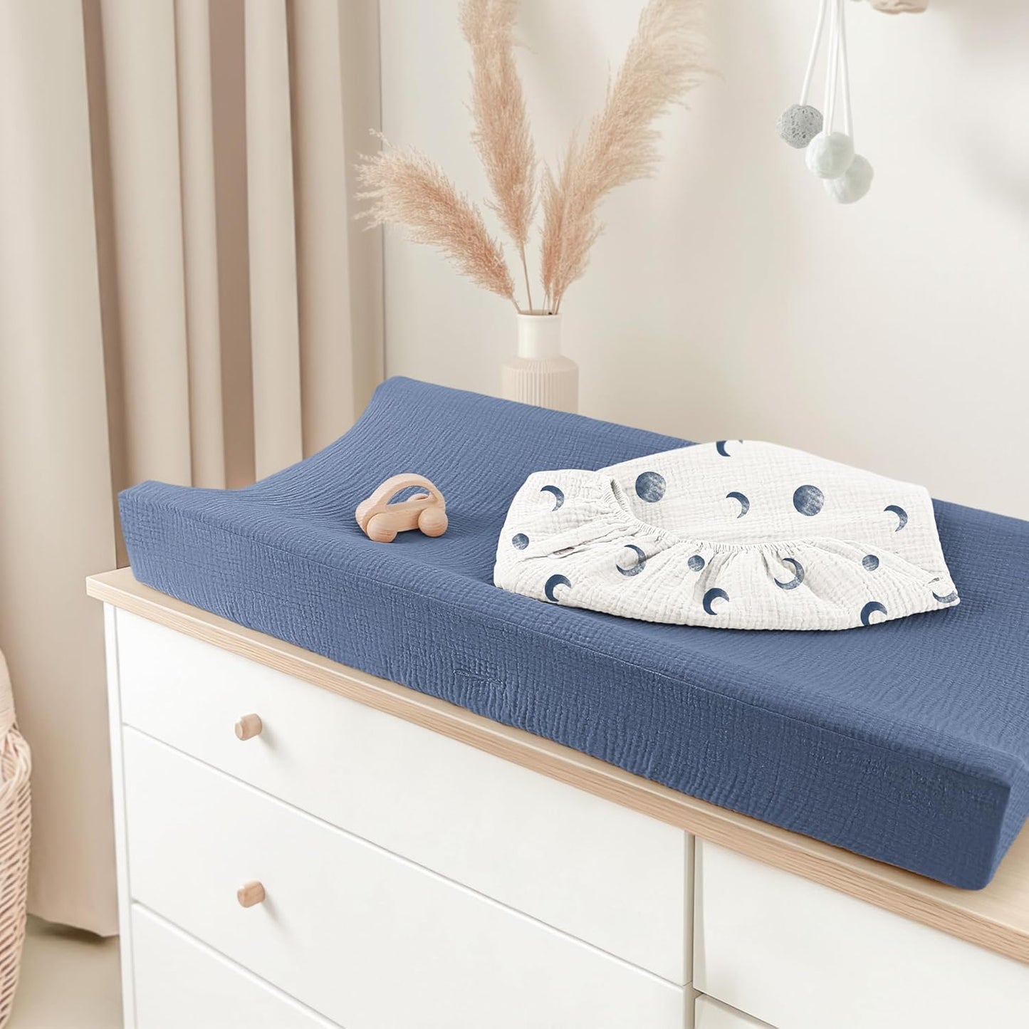 Bearmoss Changing Pad Cover, 2 Pack Muslin [100% Cotton] Diaper Changing Table Covers, 32'' x 16'' Soft Breathable Changing Pad Sheets for Unisex Baby Girls and Boys with Strap Holes (Bluemoon)