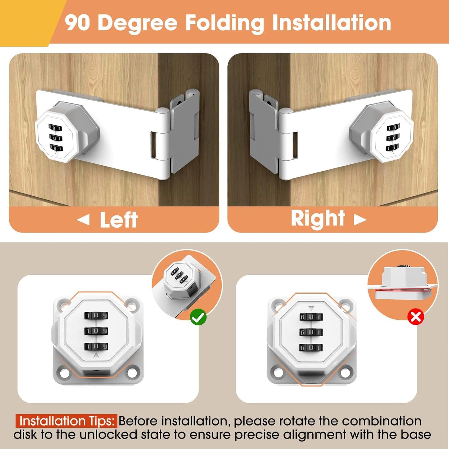 90 Degree Cabinet Locks with Combination, Mechanical Folding Door Latch, Keyless Password Rotary Hasp Latch Lock for Office File Cabinet, Drawers, Locker, Small Door, Cupboard (2, White)
