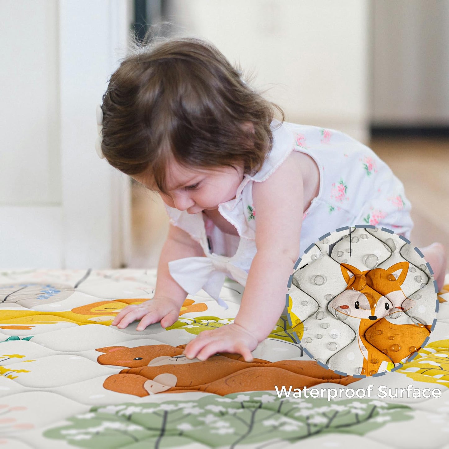Baby Play Mat 71" X 59" Playpen Mat Upgraded Thicken Baby Floor Play Mat Non-Slip Cushioned Crawling Mat Waterproof Activity Playmats for Babies Toddlers Infants (71X59, Fox)