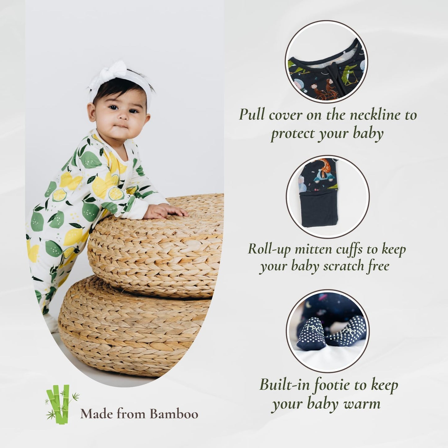 Baby Romper Long Sleeves for 3-24 Month Boys & Girls | 95% Bamboo Viscose Baby Rompers Two-Way Zipper Onesie