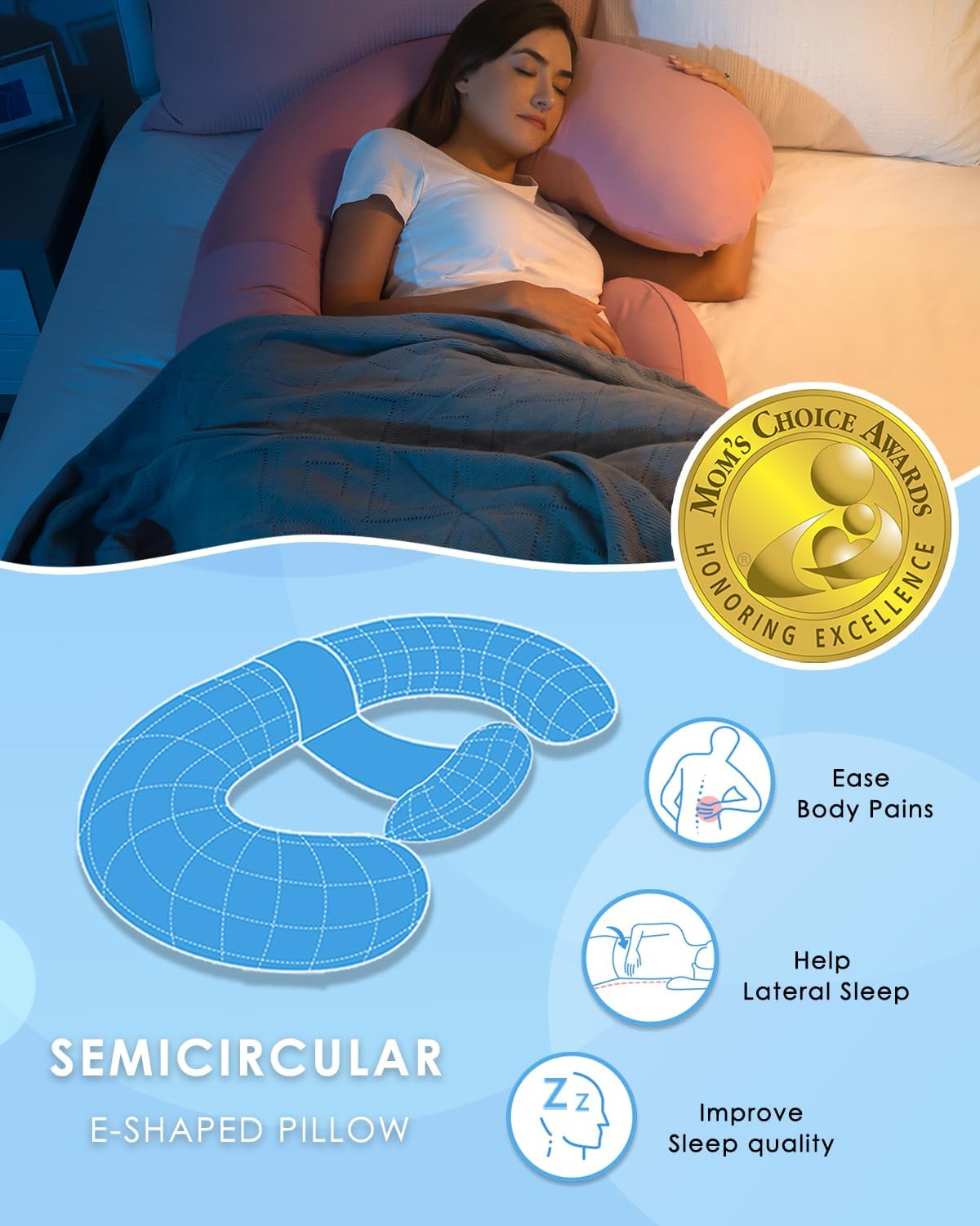 QUEEN ROSE Cooling Pregnancy Pillows, E Shaped Maternity Pillow for Sleeping, with Extra Wedge Pillow for Belly Support, 60 Inch Full Body Pillow, Pink