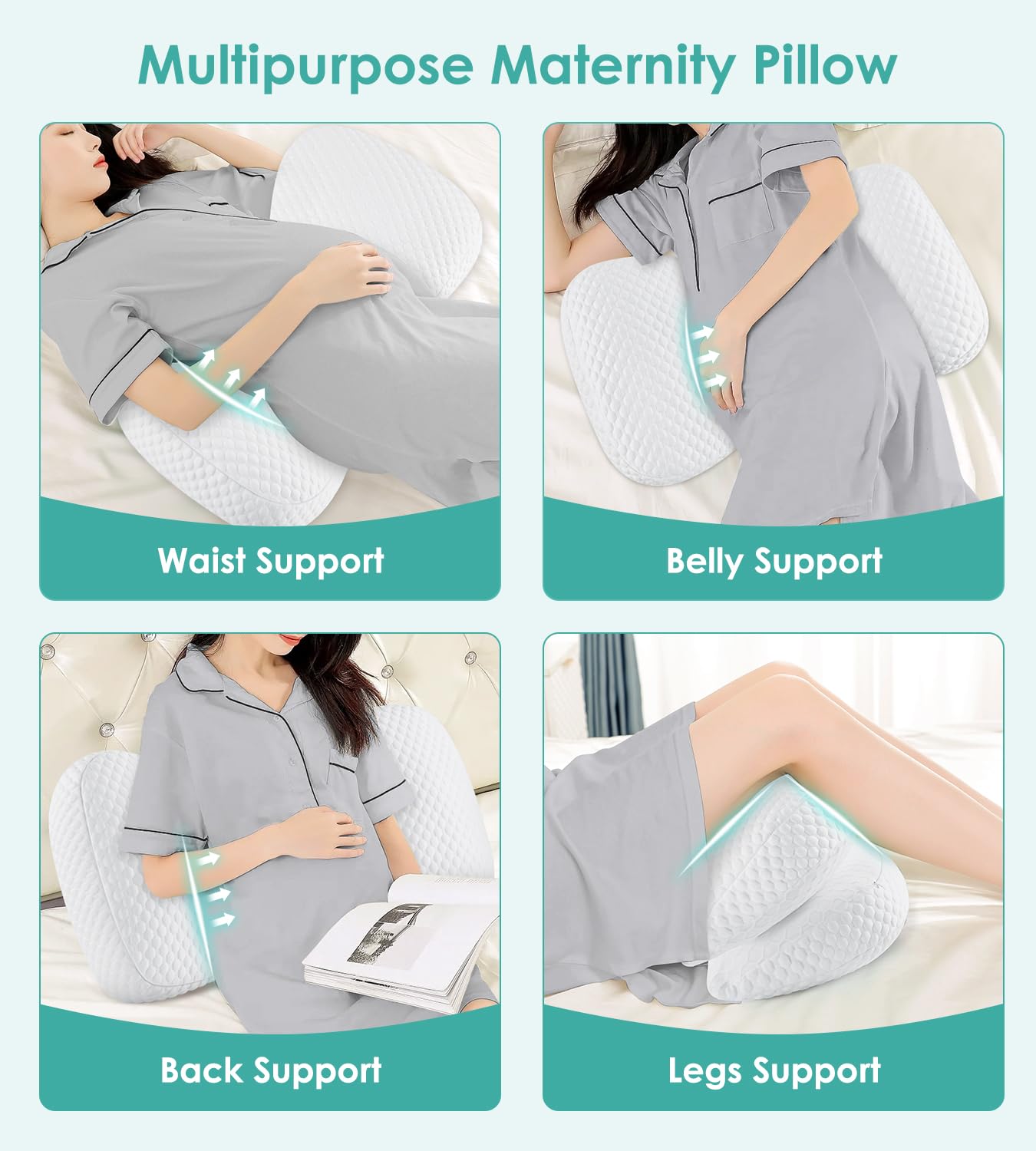 Pregnancy Pillow Cooling for Sleeping, Detachable and Adjustable Double-Sided Support Maternity Pillow Skin-Friendly for Pregnant Women Back, HIPS, Legs(30°Slope Design Verified by Expectant Mothers)