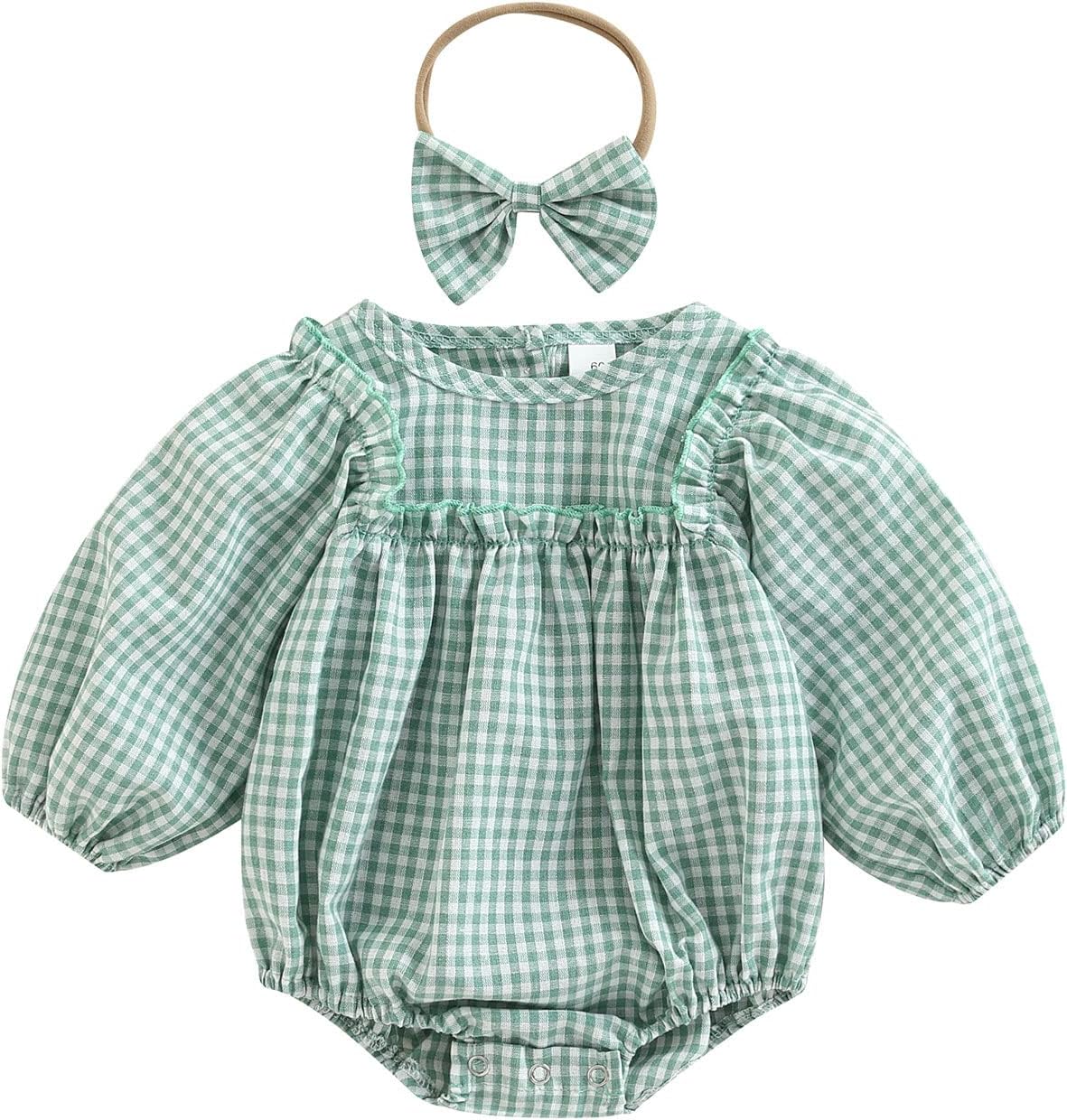 Douhoow Infant Baby Girl Plaid Romper Baby Sweatshirt Romper Ruffle Festival Clothes Fall Winter Outfits with Headband