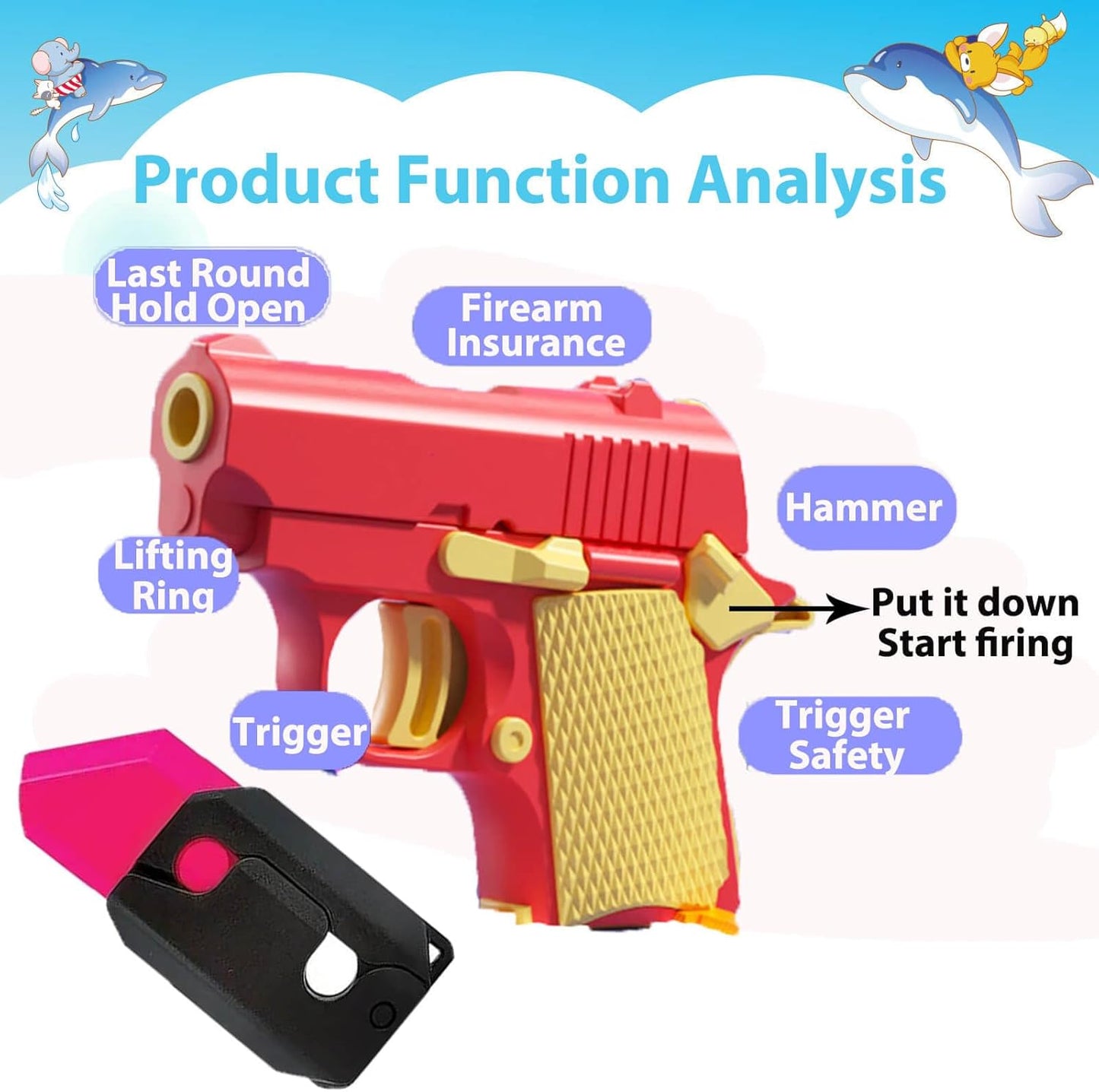 Fidget Toys Pistol, 3D Gravity Mini 1911 Fidget Pistol Toys,Fidget Sensory Toys,Stress Relief for Adults, Suitable for Relieving ADHD, Anxiety, Best Gift for Adults and Kids(Knife and Red Pistol)