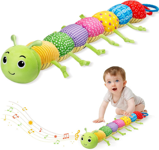 Baby Toys, Musical Plush Stuffed Toy for Newborn 0-3 0-6 3-6 6-12 Months Old, Animal Soft Rattle Sensory Toys with Teether for Tummy Time, Infant Boy& Girl Easter Gifts, Caterpillar