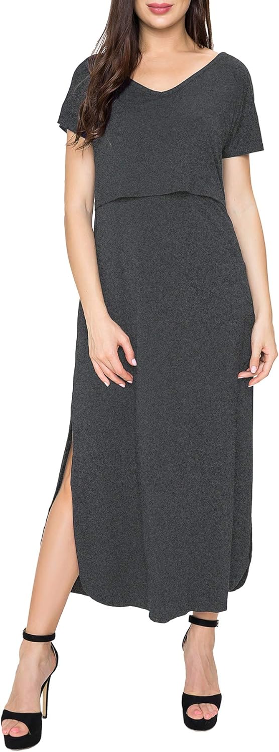 Smallshow Women's Maternity Nursing Dresses Split Long Dress for Breastfeeding