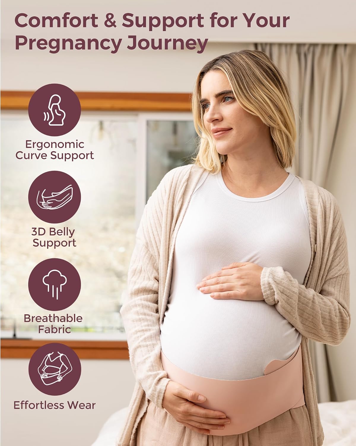 Momcozy Belly Bands for Pregnant Women, One-Piece & Portable Pregnancy Belly Band with Ergonest Back Support & Breathable Fabric – Adjustable Maternity Belt for Small/Round/High-Carrying Belly