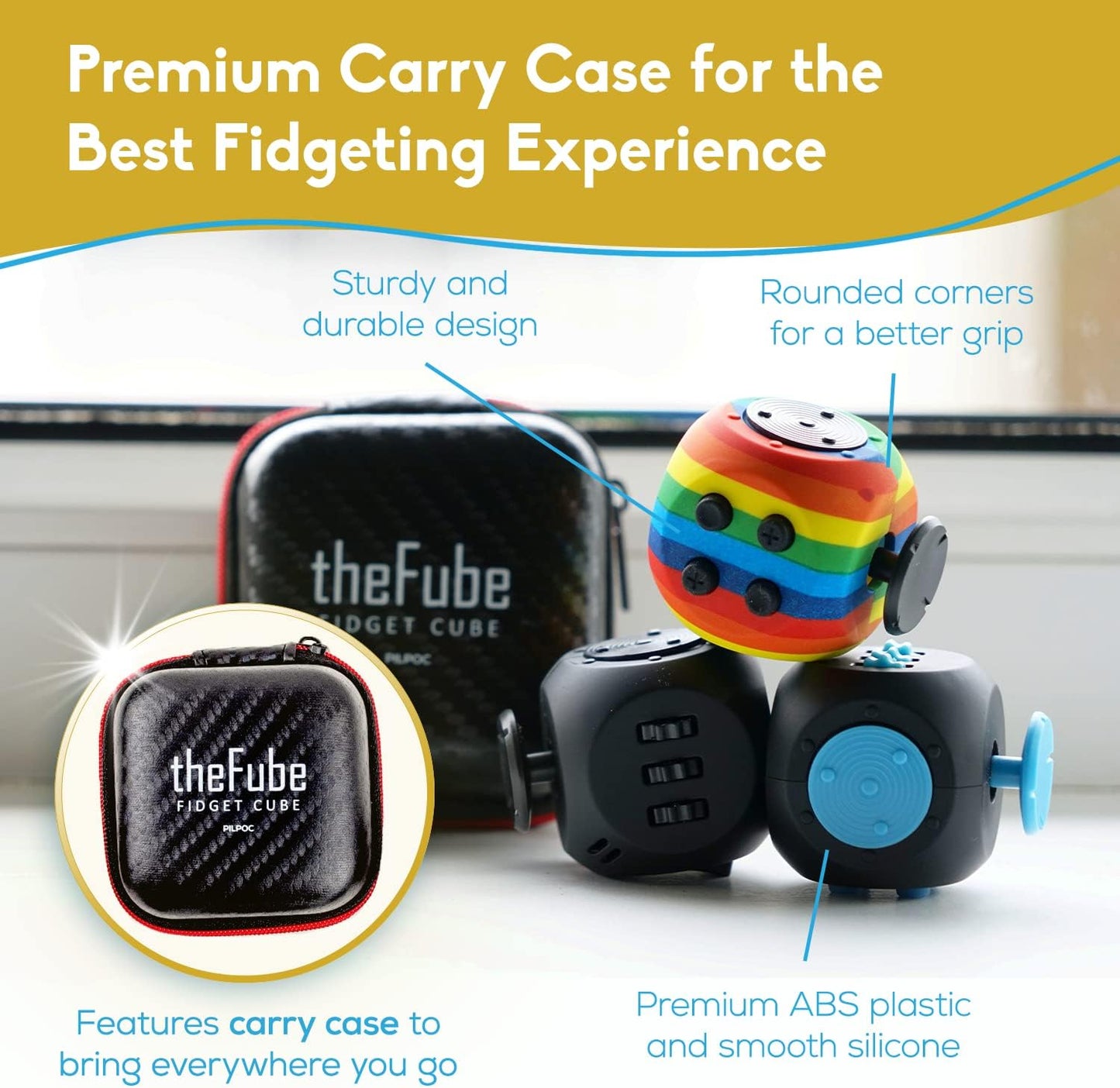 PILPOC theFube Fidget Cube - Deluxe Authentic Fidget Toys for Adults & Kids - Premium Protective Case, Stress Cube, Anxiety Toys, ADHD, OCD, Autism (Midnight Sapphire)