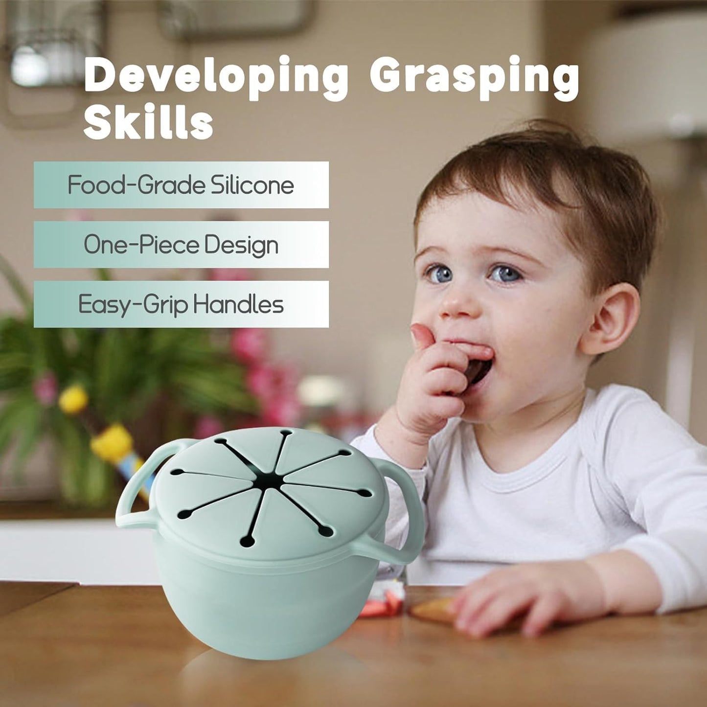 Snack Cups for Toddlers Spill Proof,Baby Snack Containers,Collapsible Food Grade Silicone Snack Cup,Dishwasher Safe and BPA Free,Set Of 2,13 Oz,Blue