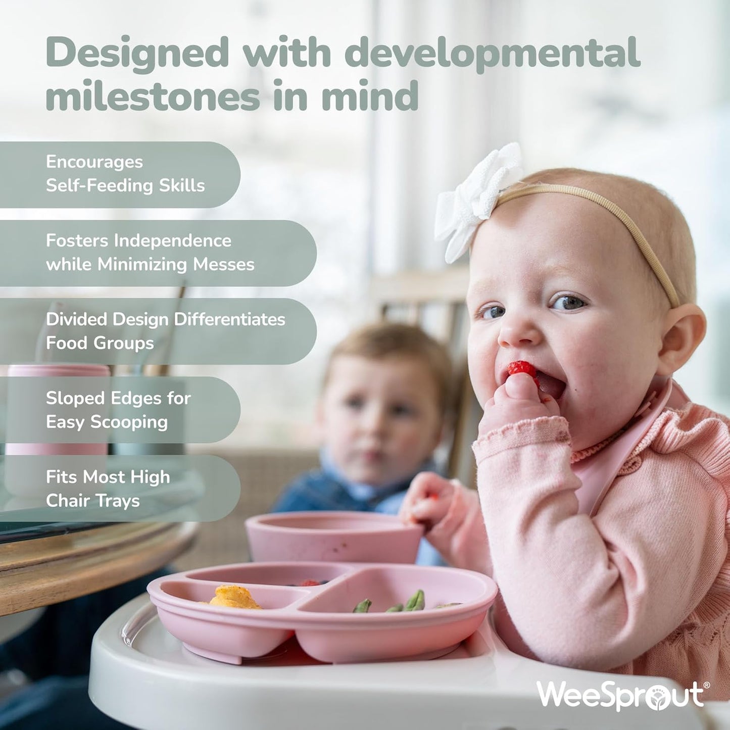 WeeSprout Suction Plates for Babies & Toddlers - 100% Silicone, Dinnerware Stays Put, Divided Design for Picky Eaters, Microwave & Dishwasher Friendly, 3 Pack