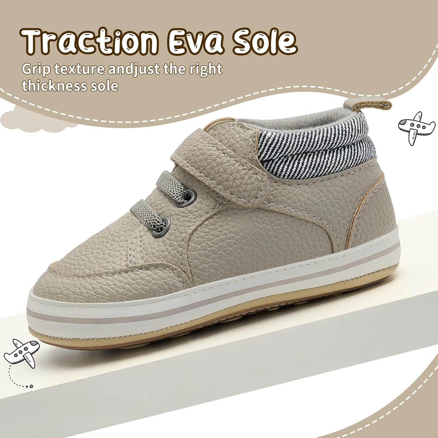 Baby Boys Girls Non-Slip Rubber Sole High-Top PU Leather Infant Sneakers Toddler Crib First Walker Shoes