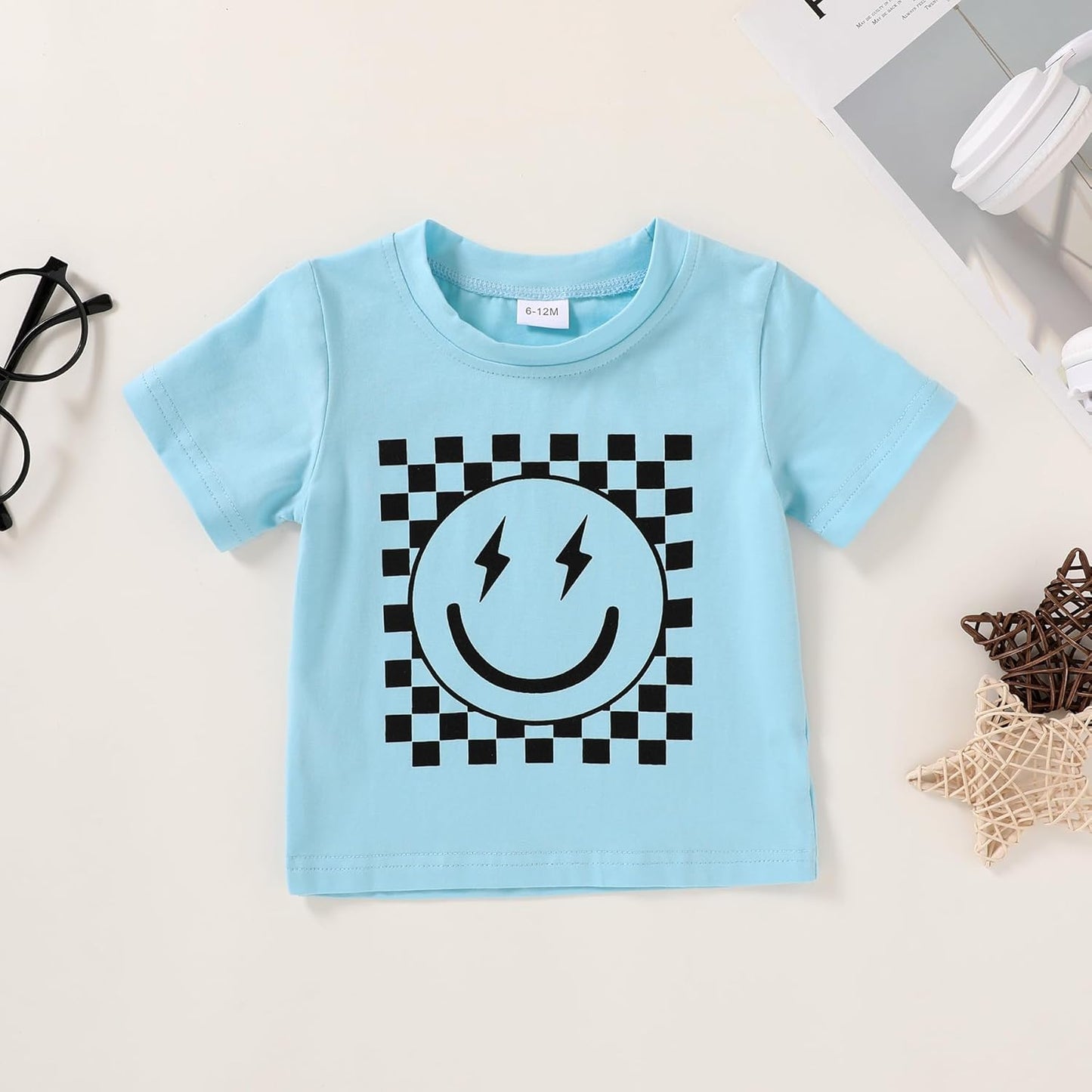 Happy Town Toddler Clothes Baby Boy Girl Smiley Face Shirt Short Sleeve T-Shirt Tee Summer Tops Outfits