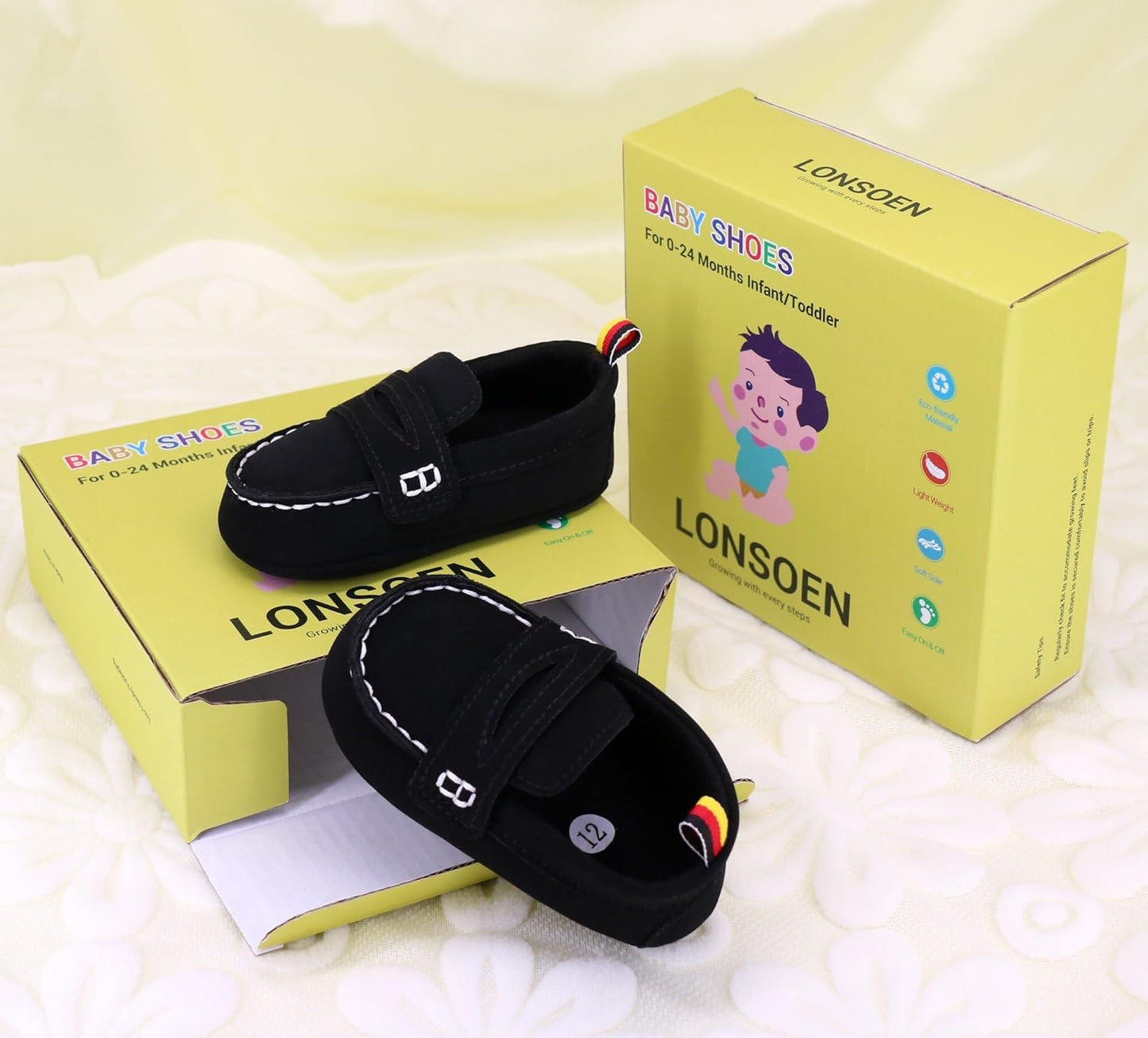 LONSOEN Baby Girls Boys Loafers Prewalker Dress Crib Shoes