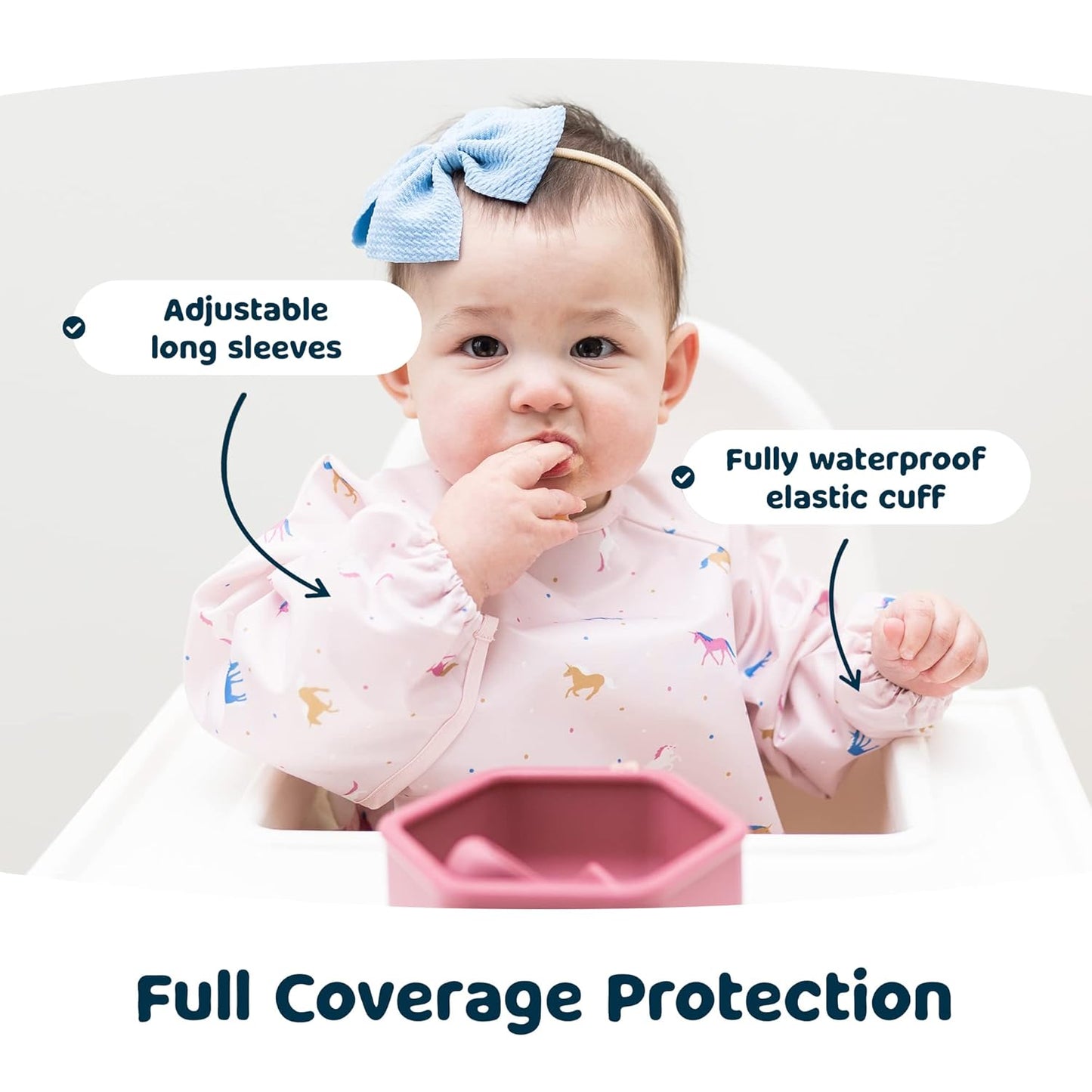 Tiny Twinkle Mess Proof Baby Bib,Waterproof Smock Baby Bib for Eating,Machine Washable Long Sleeve Bib,Baby Led Weaning,Toddler Bib,BLW Supplies(Petite Safari, Small 6-24 Months)