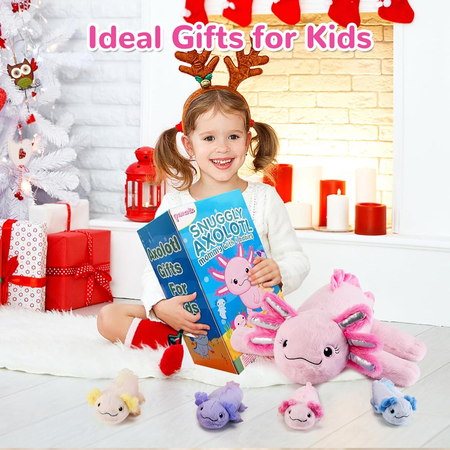 5 Pieces Axolotl Stuffed Animals with Babies Inside Belly - 1 Mommy Stuffed Axolotl with 4 Babies - Pink Axolotls Plush Toy for Kid Age 3-8, Gift Ideal for Christmas, Valentine's, Birthday