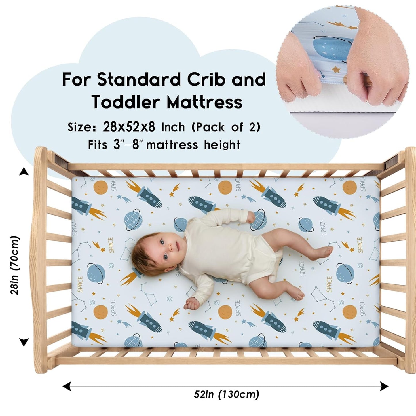 Yoofoss Baby Crib Sheets for Boys Girls, Fitted Crib Sheet 2 Pack for Standard Crib and Toddler Mattress, Super Soft Microfiber Baby Sheet 28x52x8in(Blue Rocket)