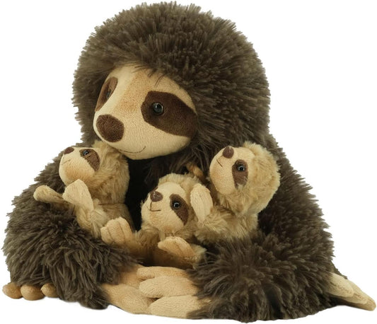 Sloth Plush Animal, 11.02" Cute Stuffed Sloth with 3 Baby Sloths, Easter Stuffed Sloth Animal, Washable Plush Toys, Cute Three Toed Sloth Birthday Gifts for Kids Boys and Girls, Brown