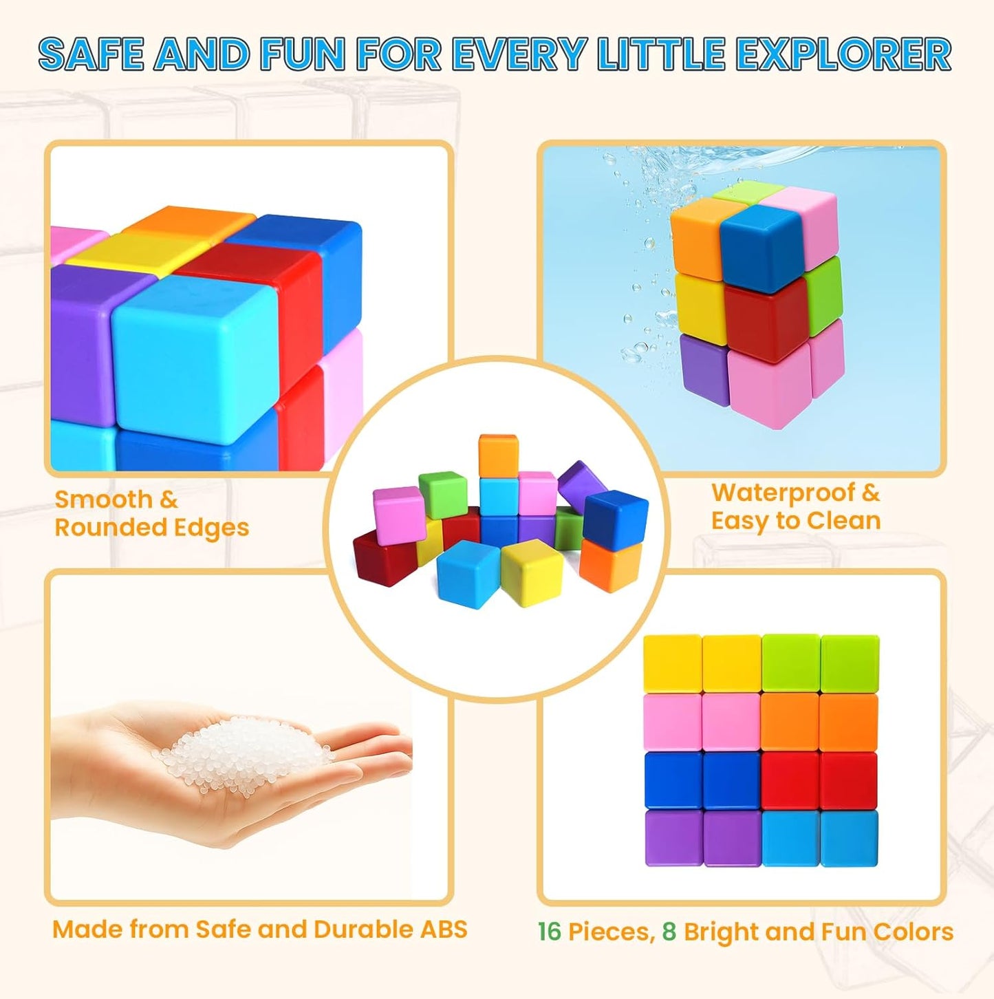 Large Magnetic Building Blocks in 8 Colors, 1.65 Inch Magnet Cubes for Sensory Education, STEM Learning Stacking Toys for Toddlers, 1 2 3 Years Old Boys & Girls Birthday Gifts (16PCS)