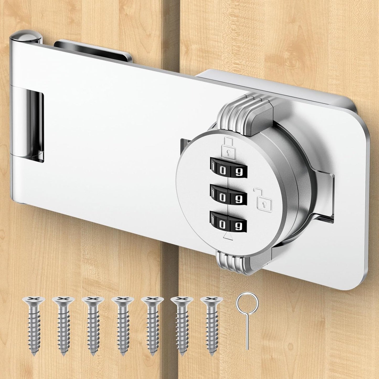 Keyless Cabinet Lock with Combination, Locker Code Lock with 3-Digit Combination, Security Door Lock for Drawers, Lockers, Bifold Doors, Small Doors, Closets, Refrigerators (Silver-1pc)