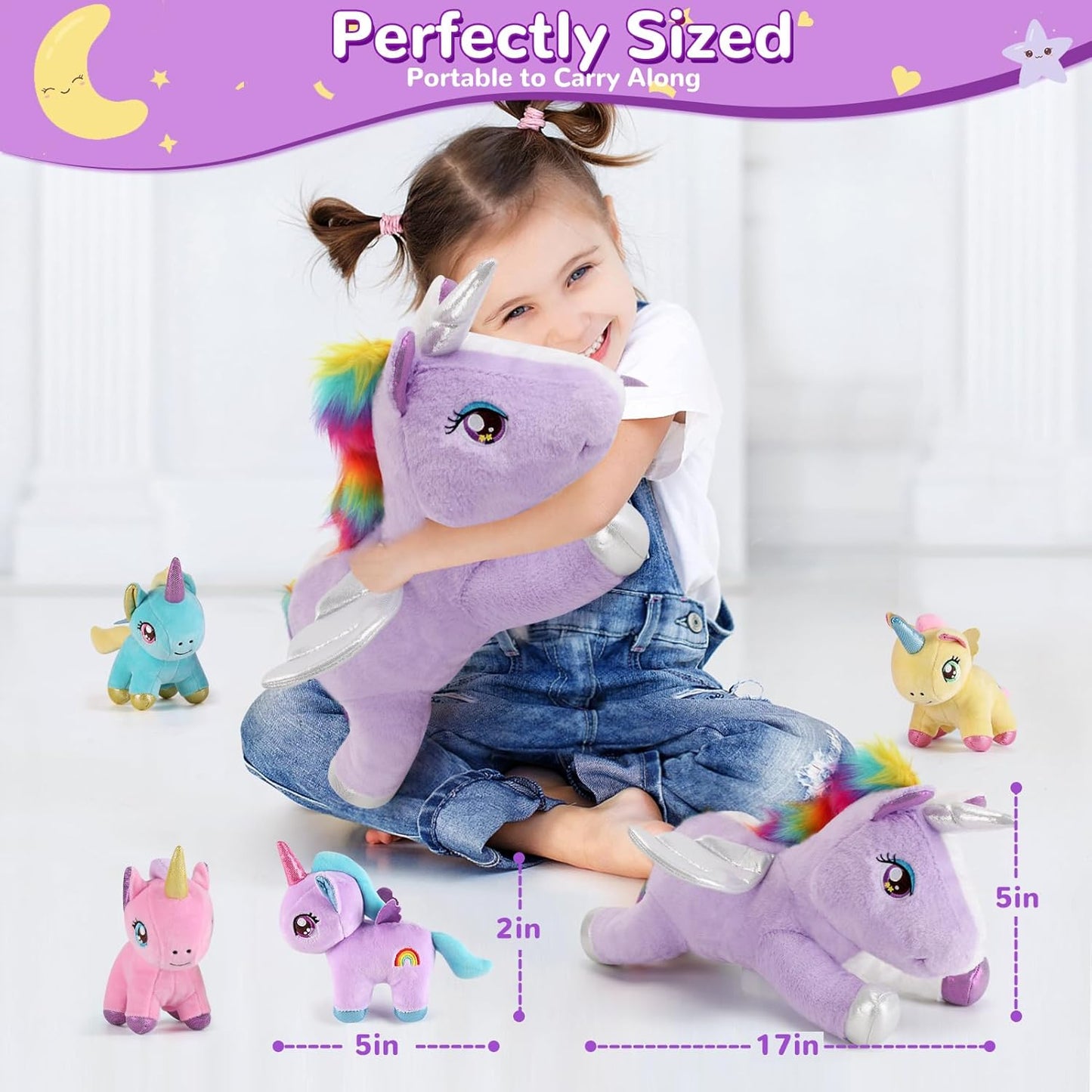 5 Pieces Unicorn Stuffed Animals - 1 Mommy Stuffed Unicorn with 4 Babies - Unicorns Gifts for Girls Ages 3 4 5 6 7 8, Unicorns Plush Toys for Christmas, Valentine's, Birthday Gifts (Purple)