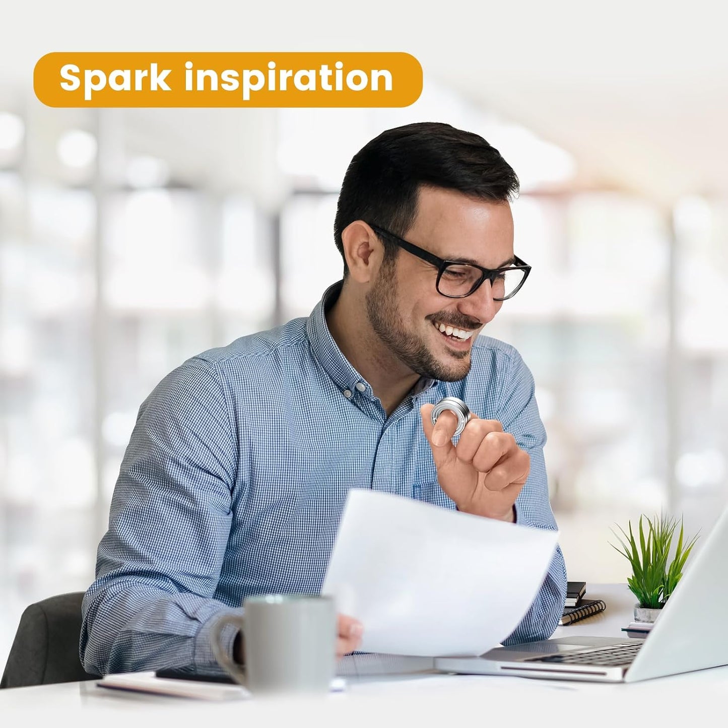 Magnetic Fidget Toy Ring Spinner, Adults Fidget Slider EDC Gadget Haptic Sensory Spinning Block, Mechanical Ticking Clicker Ratcheting Slider Ring Stress Anxiety Relief for ADHD (Silver)