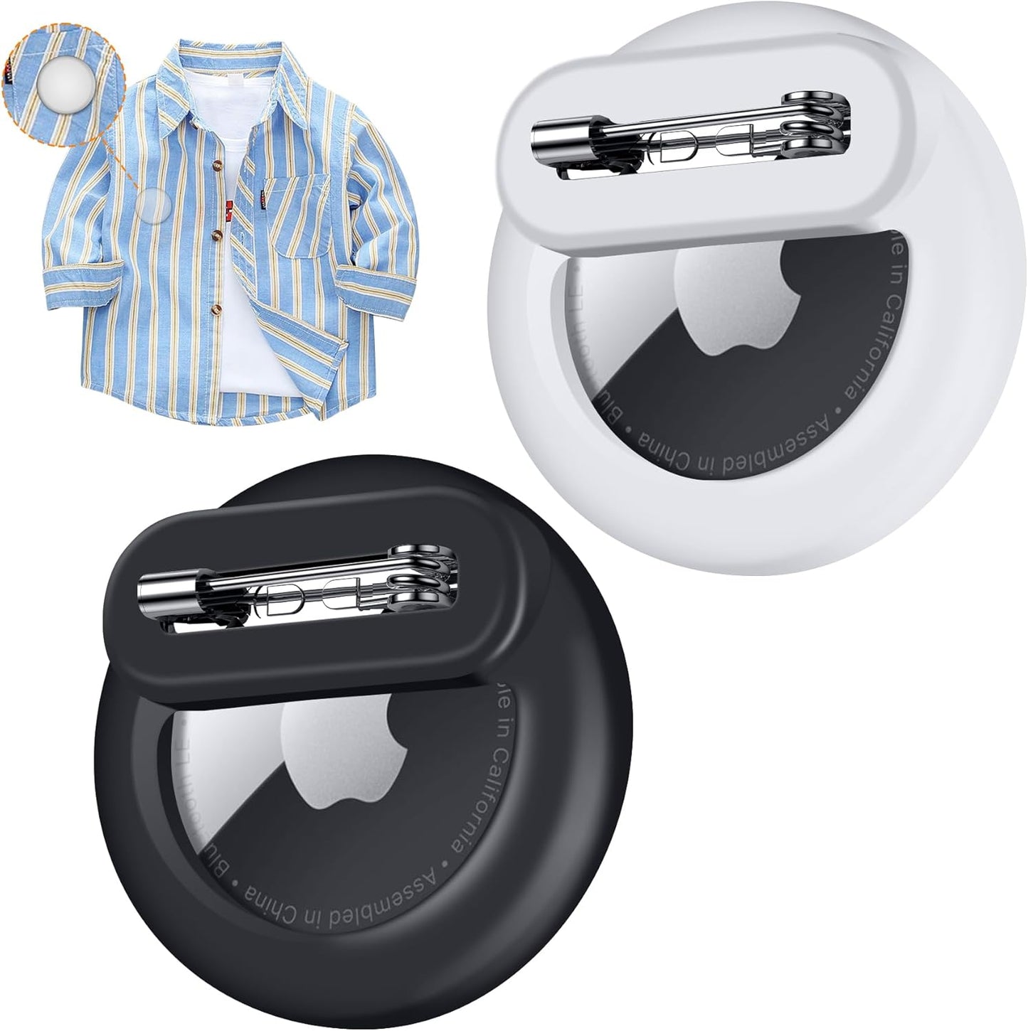 Tracker Holder for AirTag with Pin, Safe Hidden Lightweight GPS Tracker for Kids Compatible with Apple Air Tags for Child, Elderly, Pets Collar, Shoes (Black+White)