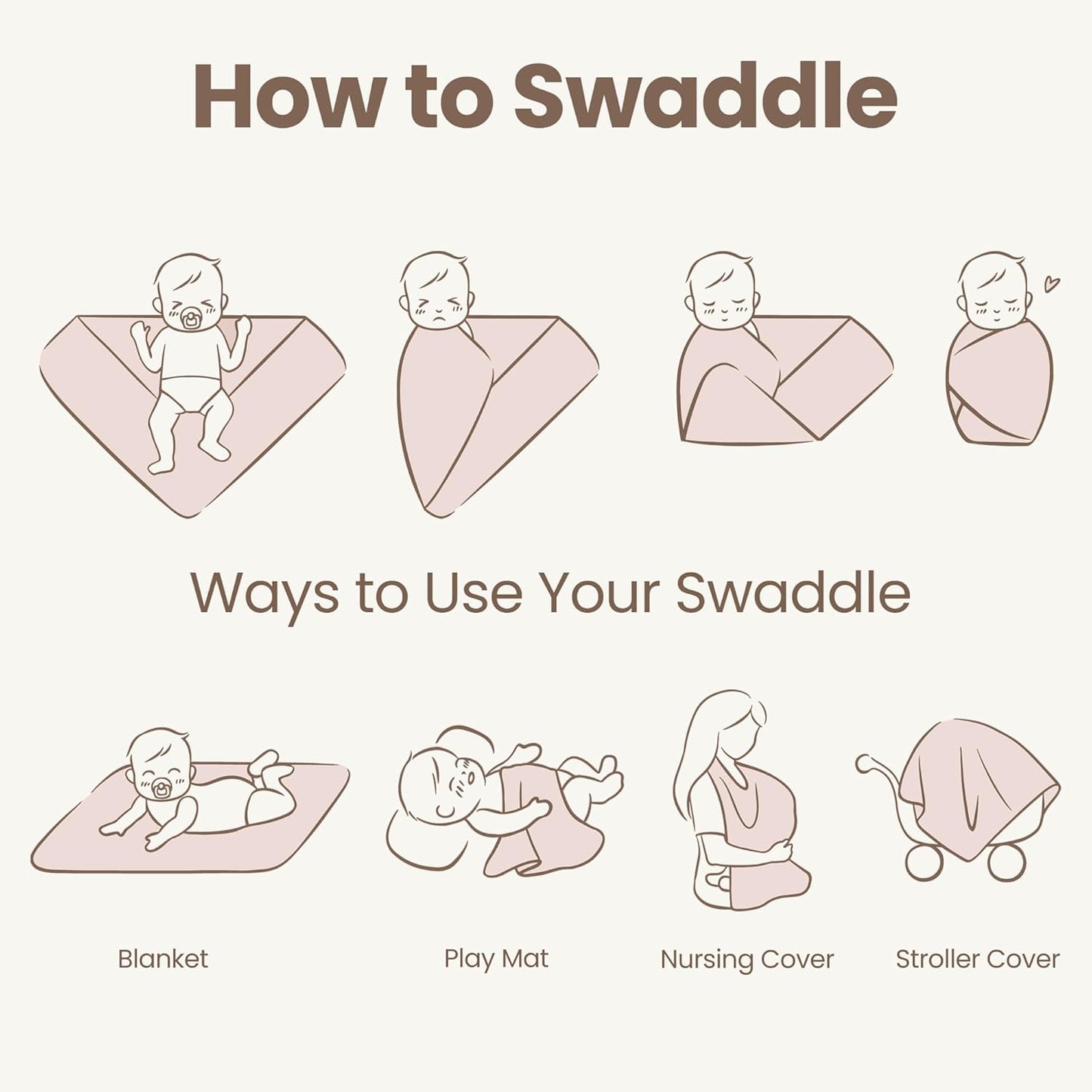 Konssy Baby Girl Newborn Receiving Blanket with Matching Headband and Beanie Set Baby Swaddle Nursery Swaddle Wrap