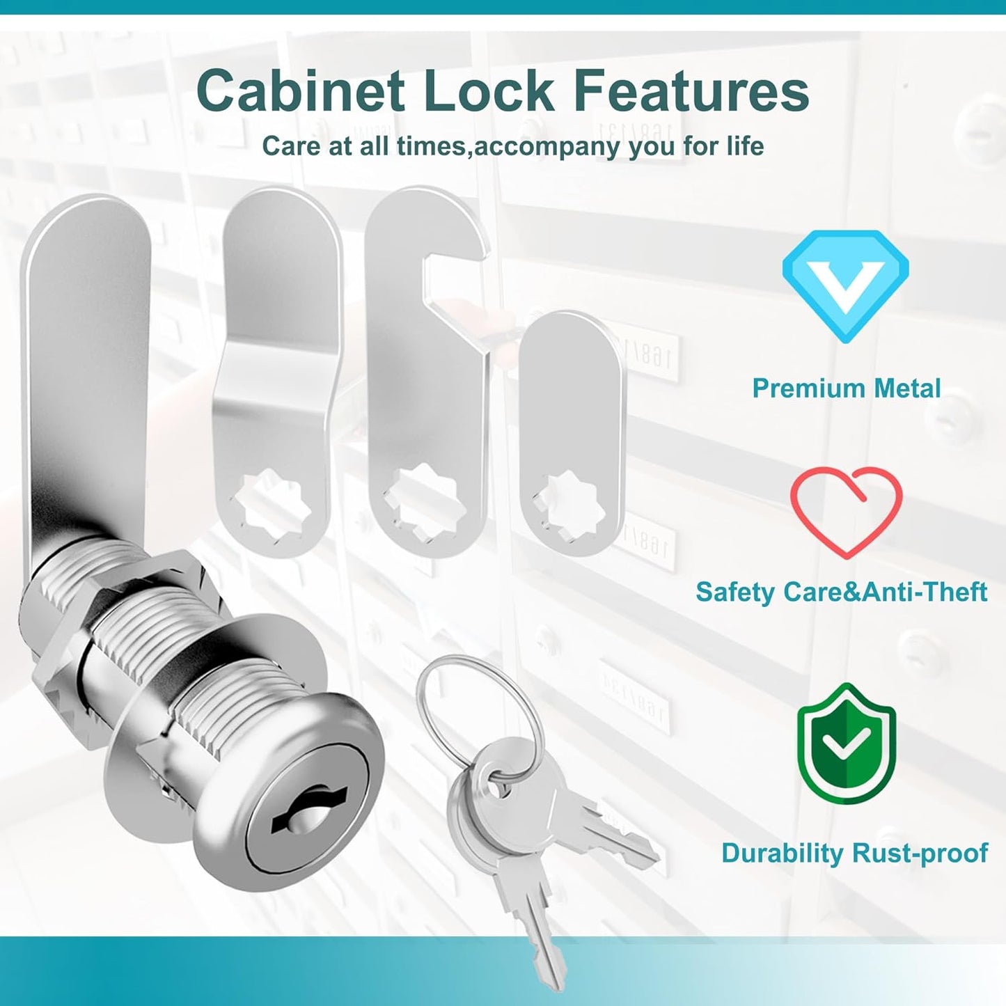 3 Pcs Cabinet Locks with Keys, 1-1/2 Inch Cam Lock Keyed Alike, Mailbox Locks Replacement for Cabinet and Drawer Lock with Keys, Zinc Alloy