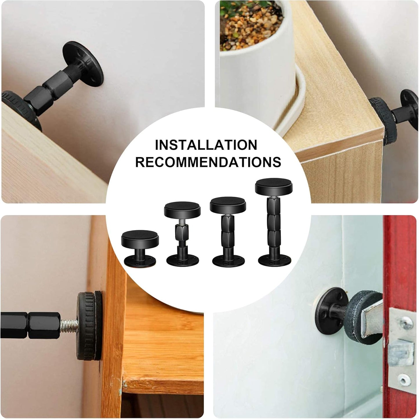 Neatbuddy 4PCS Black Adjustable Bed Frame Anti-Shake Tool, Headboard Stoppers with Free Furniture Pads and Screws, No More Creaking, Protect The Wall from Banging, Easy to Install (1.18"-4.72")