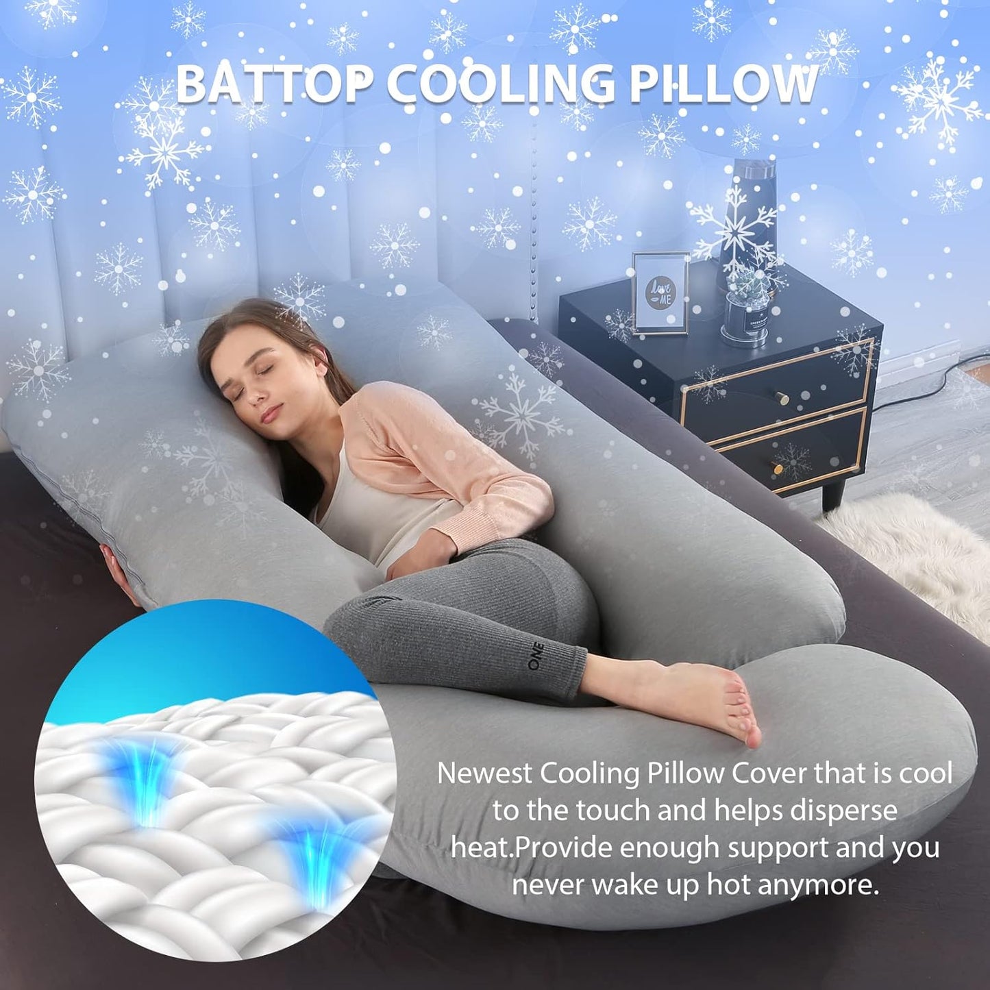 BATTOP Pregnancy Pillows for Sleeping,Full Body Maternity Pillow with Cooling Cover,Support for Back,HIPS,Legs,Belly for Pregnant Women,Pregnancy Must Haves
