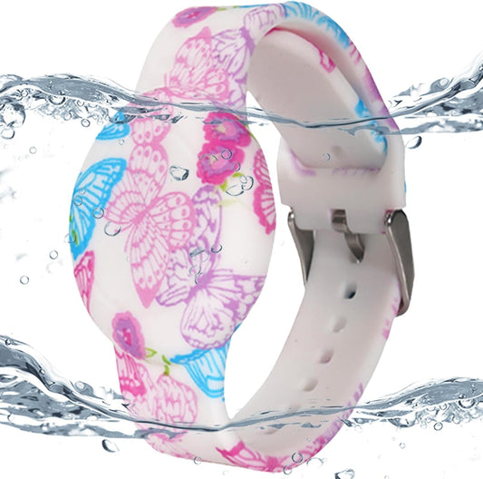 Waterproof Bracelet for AirTag Kids, Hidden Printed Wristband for Apple Air Tag, Silicone Holder for AirTag GPS Tracker Case for Band for Child Toddler, Secure Anti-Lost Protection(Butterfly)