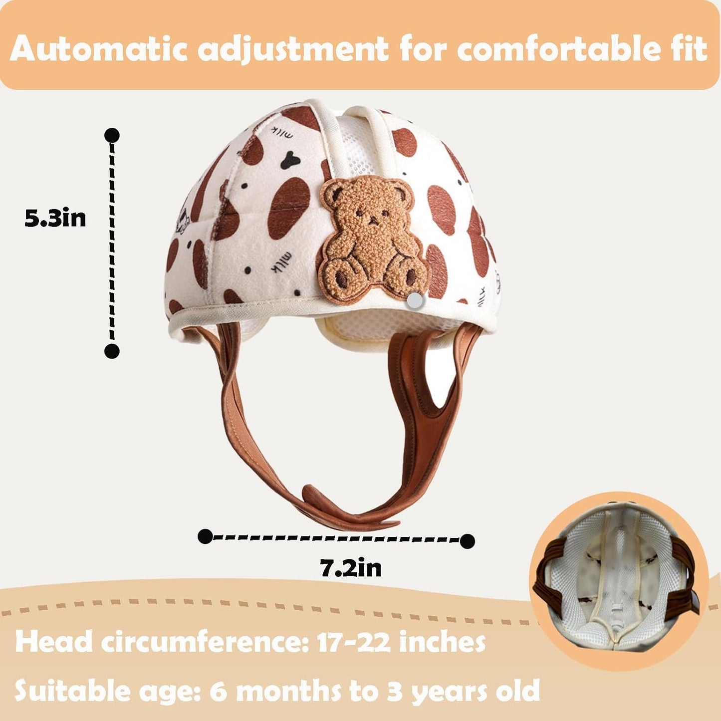 Baby Helmet for Crawing Walking,Soft Infant Safety Helmet,Baby Helmet 1-2 Years for Anti-Fall Head Protector,Adjustable, Breathable