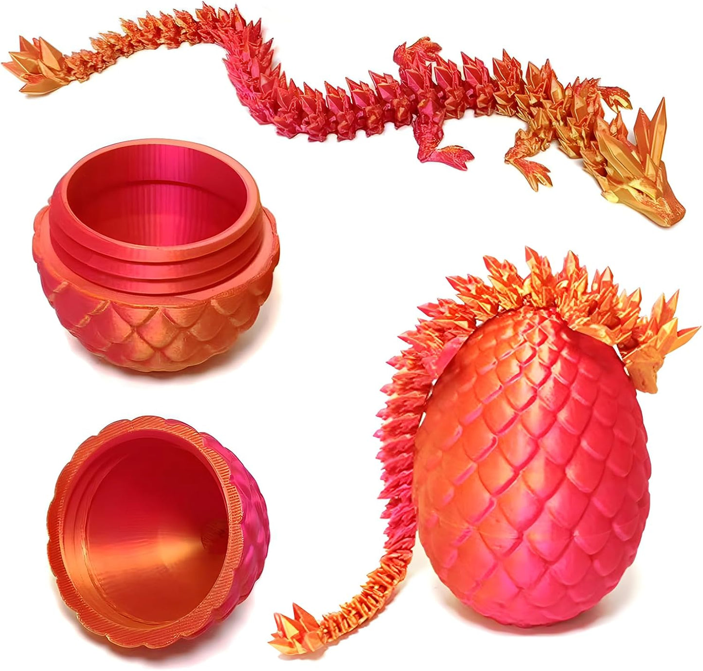 3D Printed Dragon Egg Crystal Dragon Fidget Toy Full Articulated Dragon Mystery Dragon Eggs with Dragon Inside Home Office Desk Decor Gifts Toys (Red)