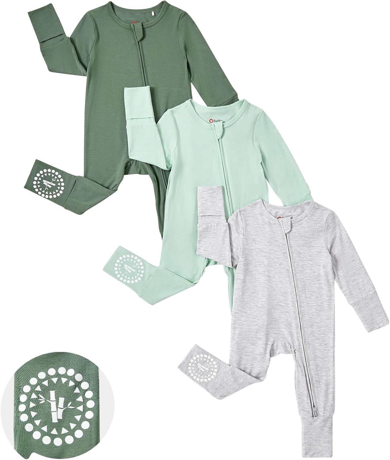 PATPAT Baby Footies Boys Girls - Bamboo Viscose - Zipper & Non-Slip Soles Romper Mitten - Footed & Footless Infant Clothes