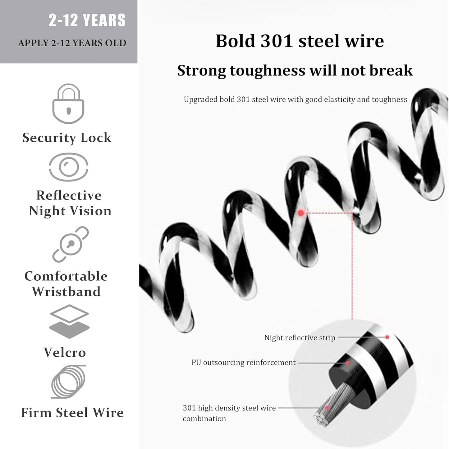 Toddler Harness Walking Leash- Child Anti Lost Wrist Link - Child Safety Harness - Upgrade with Reflective(6.5ft) - for Boys and Girls,Not Easy to Open Without Key (Cool Black)