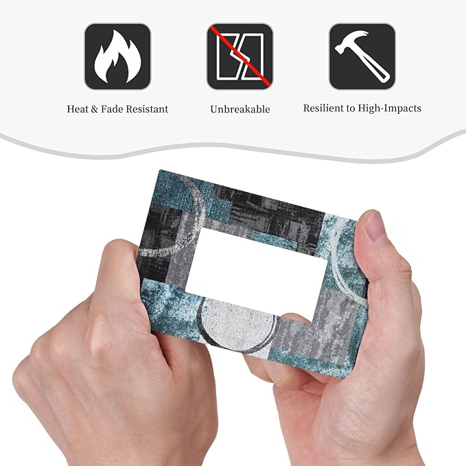 1 Gang Single GFCI/Decorator Rocker Outlet Light Switch Wall Plate Cover Contemporary Modern Abstract Grey Navy Blue Turquoise Teal Circles Geometric Decorative One Device Electrical Faceplate Dimmer