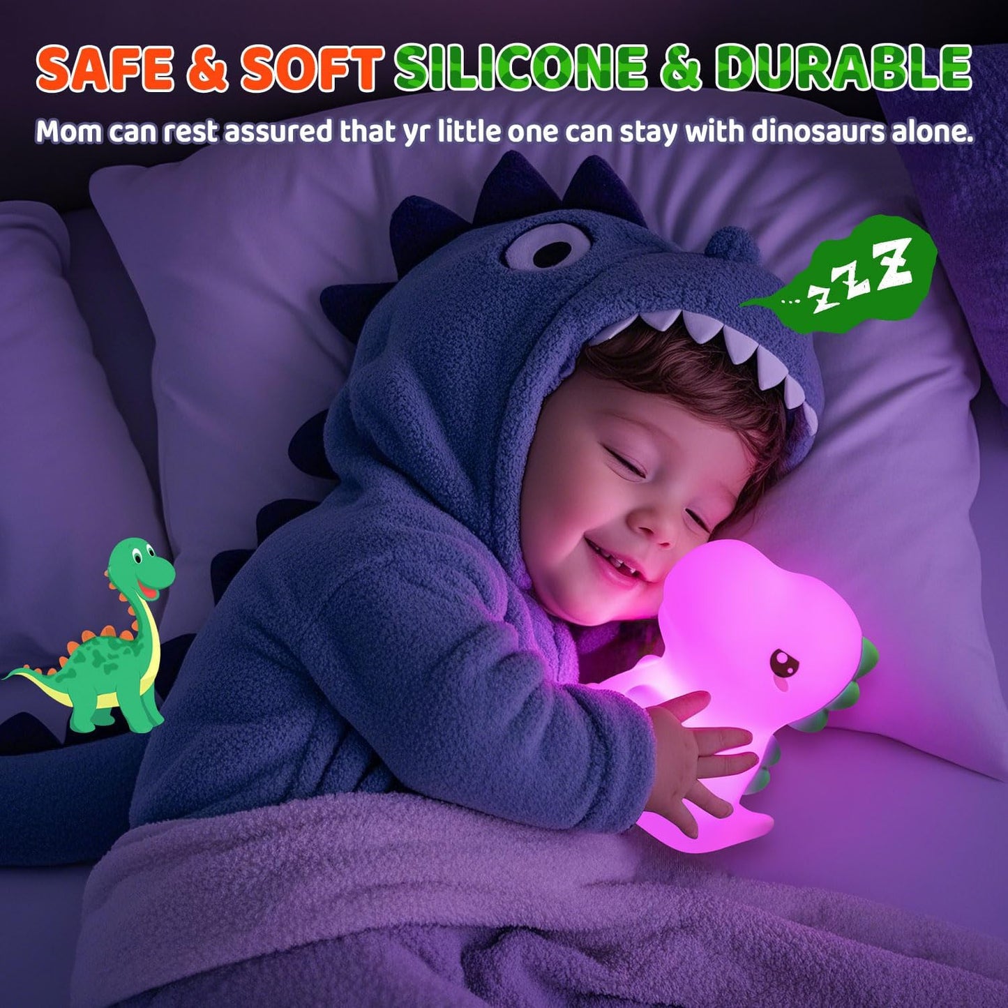 Dinosaur Toys for Kids 3-5, 16 Colors+Silicone+Dimmable+12 Hr Use Night Light for Kids Night Light, Toys for 3-8 Year Old Boy, Toddler Birthday Gift, Dinosaur Room Decor for Boys, Girls, Baby, Toddler
